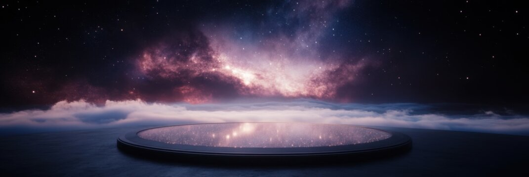 Celestial views from futuristic observation deck for science fiction