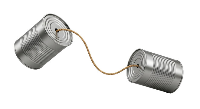 Tin Can Telephone Communication Toy Isolated on Black Background Child s Play Learning Nostalgia Early Tech Simple