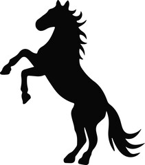 Black silhouette of a majestic horse rearing up on its hind legs, showcasing power and grace