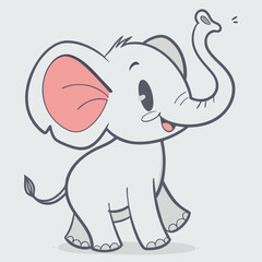 Cute Cartoon Baby Elephant Waving and Winking - Happy Grey Animal Character Vector Illustration on Blue Background
