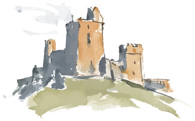 castle on the hill vector illustration wall art on a white background