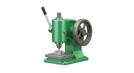 Fototapeta premium Green arbor press with handle Vintage tool for metalworking and manufacturing equipment Industrial age machinery for