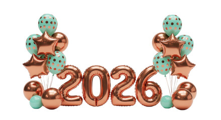 Fototapeta premium Festive 2026 Celebration with Balloons and Metallic Numbers