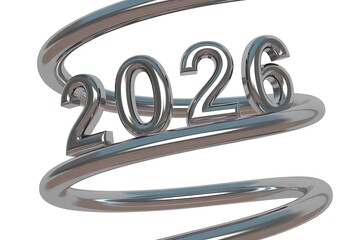 Celebrate 2026 with this modern metallic design element, perfect for futuristic promotions, innovative branding, and forward-thinking advertising materials