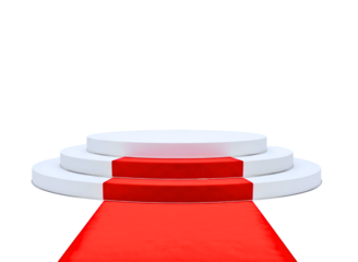 White tiered podium with red carpet isolated on transparent background