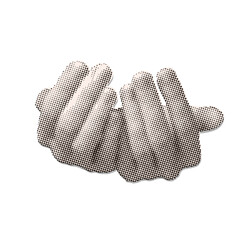 An isolated halftone paper sticker featuring two female hands cupped together. A symbol of help, care, and giving. Hand gesture. Vintage vector element.