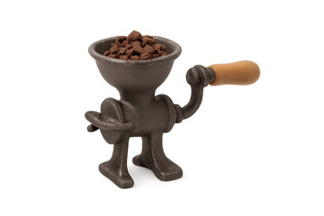 Vintage manual coffee grinder preparing fresh beans