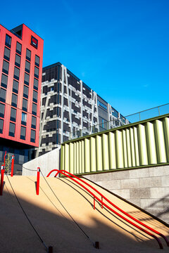 Urban park playground architecture complemented by landscape and community recreation across Oslo Norway, highlighting the modern design foundations of Loren Aktivitetspark for brands