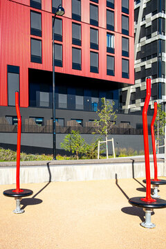 Marketing-focused view of urban park playground architecture blending landscape and community recreation across Oslo Norway in Loren Aktivitetspark supported by modern design elements