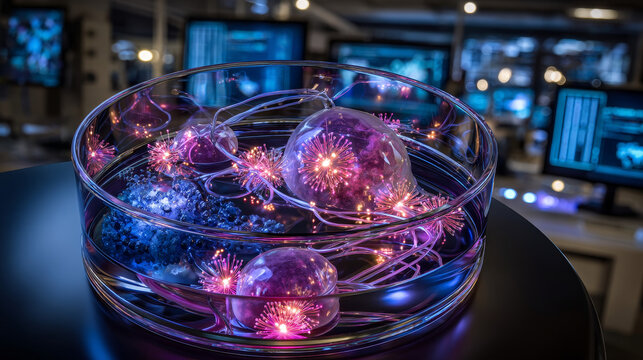 petri dish with microbes. bacteria culture.