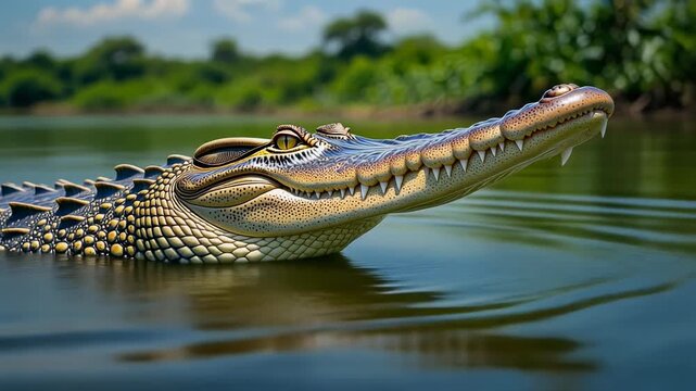 Close-up of a Crocodile's Head Emerging from Water alligator reptile