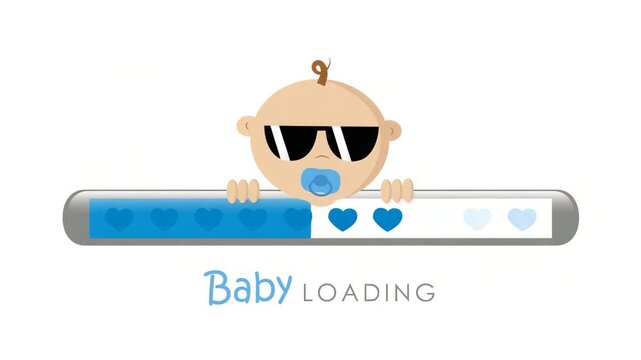 cool baby boy with sunglasses and loading bar illustrated animation