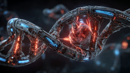 Bioinformatics biotechnology concept of DNA and computational background, DNA and computer code, bioinformatics background  DNA helix strand holographic medical biotechnology 3D render