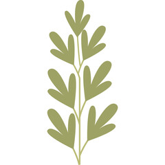 A Minimalist Illustration of a Single Green Leafy Branch with a Transparent Background Evoking Nature and Simplicity
