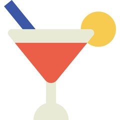 A Refreshing Red Cocktail Drink In A Martini Glass With A Yellow Garnish And A Blue Straw On A Transparent Background
