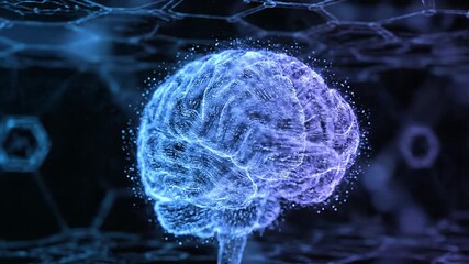 Digital human brain rotating in network cyberspace - Powered by Adobe