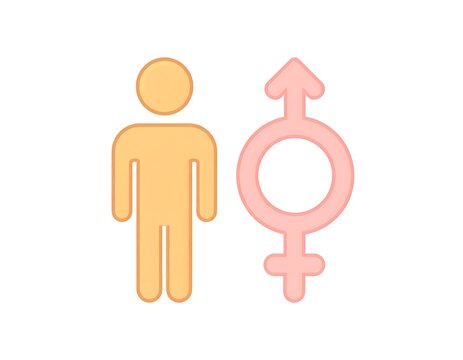 A stylized male figure icon next to a Mars gender symbol, both in pastel colors against a plain white background
