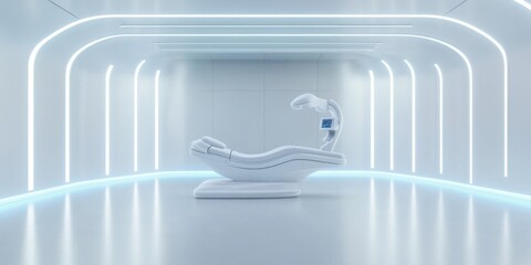 Futuristic medical room with advanced reclining chair