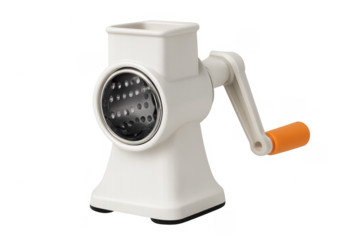 White rotary cheese grater with orange handle