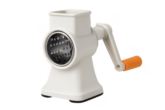 White rotary cheese grater with orange handle