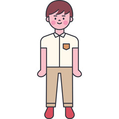 Full Body Portrait Of A Young Boy Wearing A Light Beige Polo Shirt And Khaki Pants With Red Shoes And A Subtle Smile Against A Transparent Background