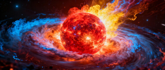A breathtaking 4K ultra-realistic illustration of a star explosion (supernova) featuring vibrant, scientifically accurate colours.