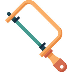 A Detailed Flat Icon Illustration of a Hacksaw Tool with an Orange Frame and Teal Blade on a Transparent Background Symbolizing Construction and DIY Projects
