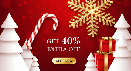 Christmas Sale Get 40 Percent Extra Off with Candy Cane and Gifts discount offer