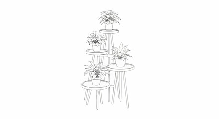 Elegant plant stand with multiple levels showcasing potted greenery in a stylish arrangement.