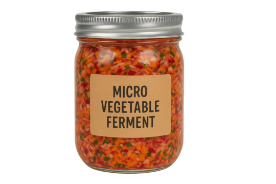 Fermented vegetables in glass jar with transparent background