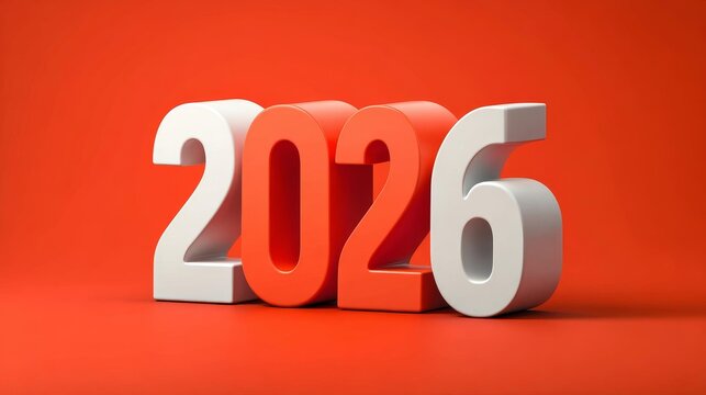 Year 2026, Bold Orange and White Numbers