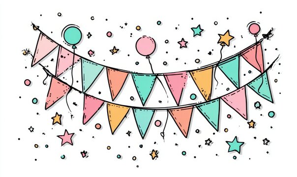 Hand-Drawn Party Bunting and Balloons - Powered by Adobe