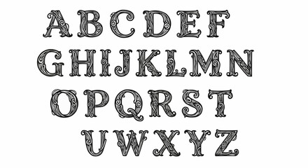 Vintage Ornate Alphabet Letters Set on White Background.