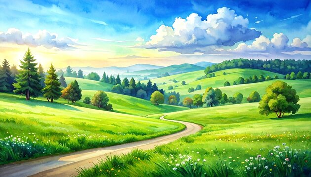 Watercolor painting of a nice hiking road
