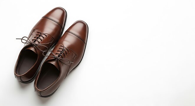 Elegant pair of classic brown leather mens dress shoes, perfect for formal occasions and business attire, isolated on white background