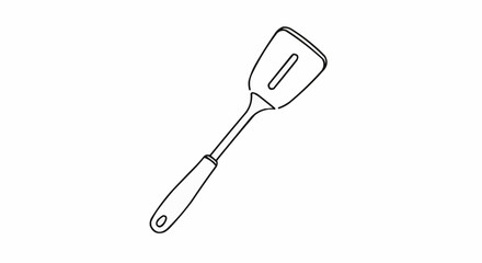 Outline Drawing of a Kitchen Spatula with Slotted Head.