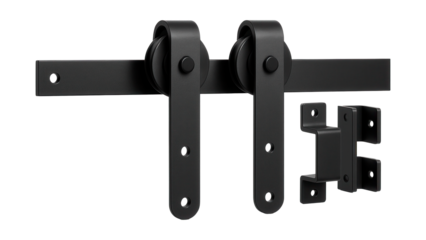 Space-saving sliding barn door hardware in a sleek black finish for studio apartments.