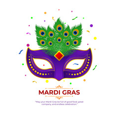 Vector illustration of Happy Mardi Gras social media template