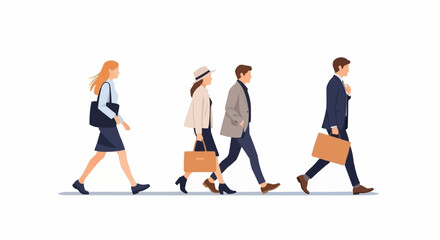 Vector illustration of business people walking in a single file line.