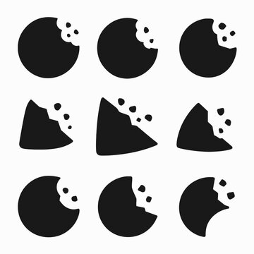 Set of nine black cookie and chip bite silhouettes in various shapes