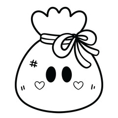 Sack with bow cute spooky christmas line art illustration 
