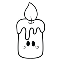 Spooky Christmas candle with ghost face line art illustration 