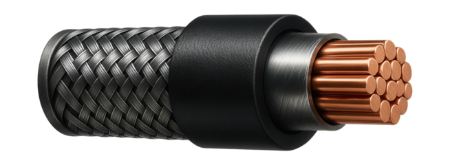 Durable armored cable with a copper core for fast internet in rural areas.