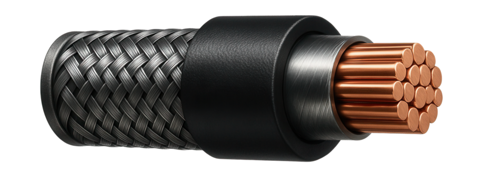 Durable armored cable with a copper core for fast internet in rural areas.