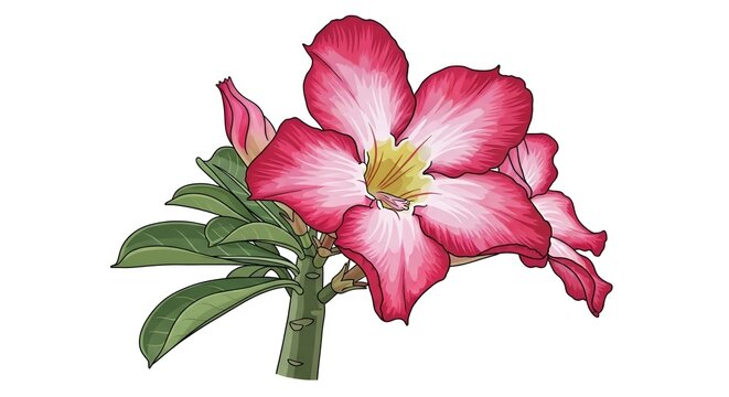 Vector illustration of a blooming pink desert rose flower.