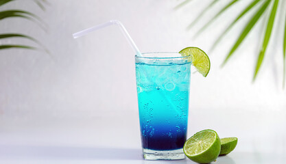 Blue Hawaiian Drink with lime, Blue hawaii cocktail on white  background