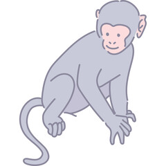 A Cute Cartoonish Illustration of a Light Gray Monkey with Pink Accents Sitting and Smiling on a Transparent Background Ideal for Graphic Design Projects