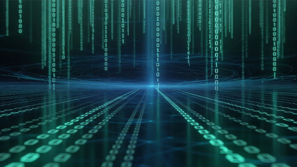 Futuristic digital binary code stream for cybersecurity solutions now