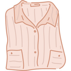 Folded Light Pink Button Down Shirt With Two Chest Pockets And Vertical Stripes In Sketchy Outline Style On Transparent Background