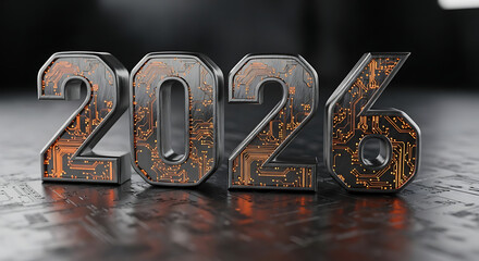 2026 digital technology future concept with glowing circuit board